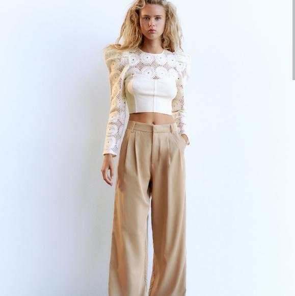 Zara NWT Bloggers Favorite Combination Knit Semi Sheer Puff Shoulder Top Small - Picture 9 of 9